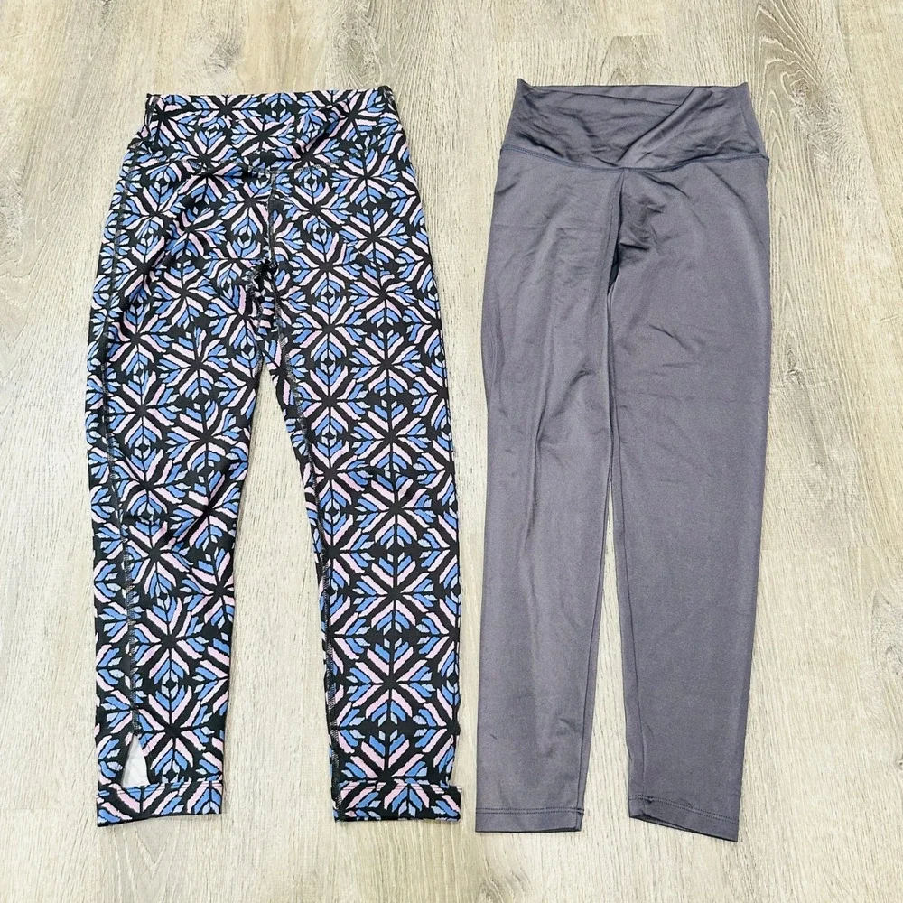 Aerie Leggings Bundle Womens Small Gray Crossover Geometric Ankle Cutout 2 Pack
